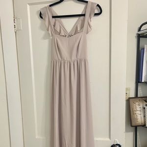 Show me your MuMu June Maxi Bridesmaid dress in taupe color